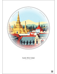 Affiche Nay Pyi Taw – Poster illustration vintage – Historic Old Town Of Nay Pyi Taw | Gravura – Fond clair 2