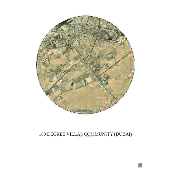 Affiche 180 Degree Villas Community – Poster vue satellite 10km Couleur | Gravura – Fond clair