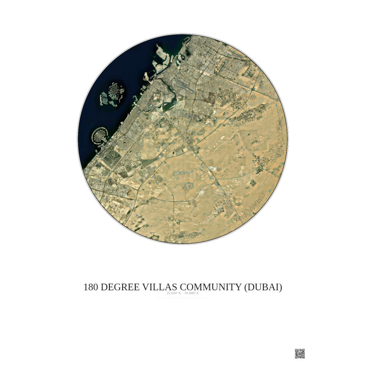 Affiche 180 Degree Villas Community – Poster vue satellite 30km Couleur | Gravura – Fond clair