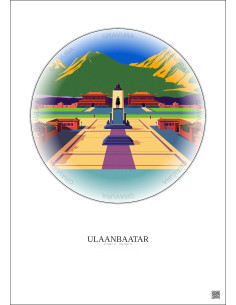 Ulaanbaatar Vintage Travel Poster – Sukhbaatar Square | Gravura – Light background 2