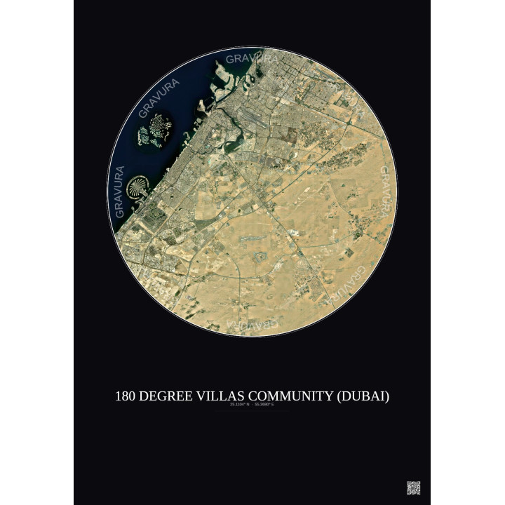 Affiche 180 Degree Villas Community – Poster vue satellite 30km Couleur | Gravura – Fond foncé