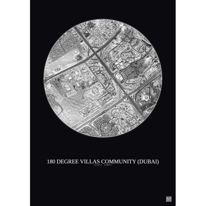 180 Degree Villas Community Satellite View Poster 2.5km B&W | Gravura – Dark background
