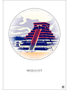 Affiche Mexico City – Poster illustration vintage – Most Iconic Landmark Of Mexico City | Gravura – Fond clair 2