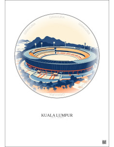 Affiche Kuala Lumpur – Poster illustration vintage – National Stadium Bukit Jalil | Gravura – Fond clair 2