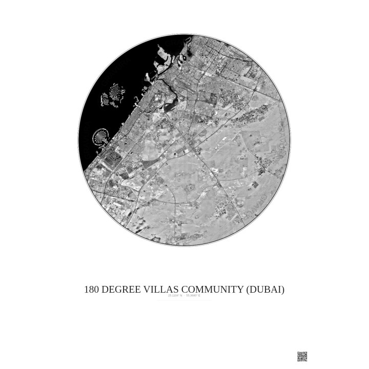 180 Degree Villas Community Satellite View Poster 30km B&W | Gravura – Light background