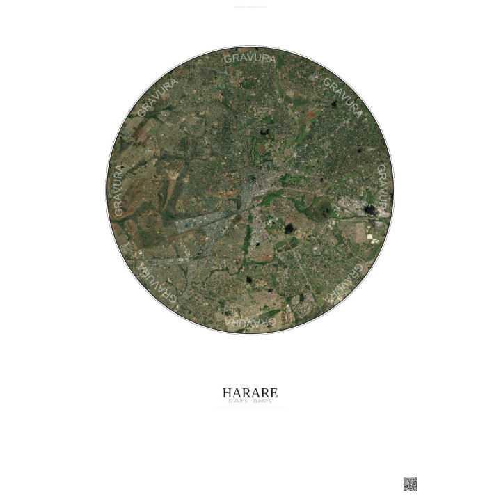 Affiche Harare – Poster vue satellite 10km Couleur | Gravura – Fond clair