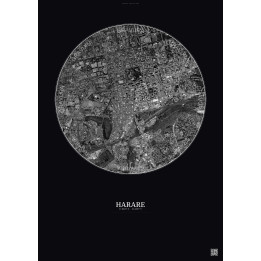 Harare Satellite View Poster 2.5km B&W | Gravura – Dark background