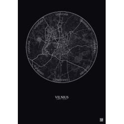 Affiche Vilnius – Poster carte de ville 10km | Gravura – Fond foncé