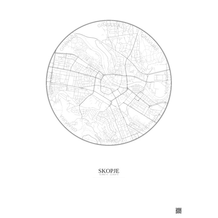 Affiche Skopje – Poster carte de ville 2.5km | Gravura – Fond clair