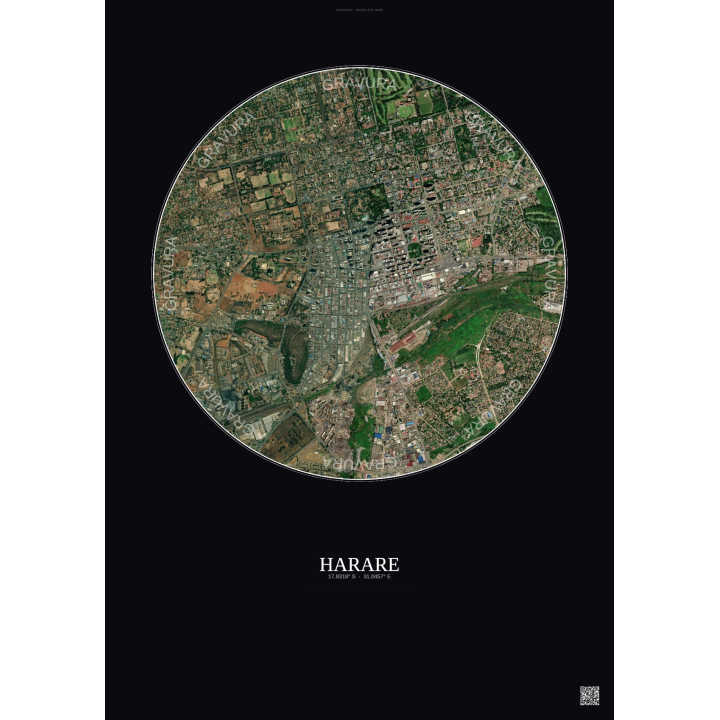 Affiche Harare – Poster vue satellite 2.5km Couleur | Gravura – Fond foncé