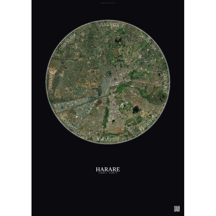 Affiche Harare – Poster vue satellite 6km Couleur | Gravura – Fond foncé