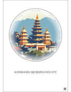 Affiche Kathmandu Metropolitan City – Poster illustration vintage – Historic Old Town Of Kathmandu Metropolitan City | Gravura – 2