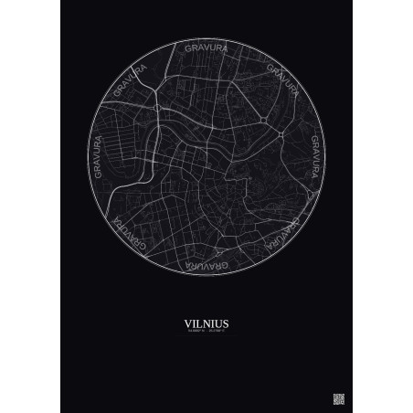 Affiche Vilnius – Poster carte de ville 2.5km | Gravura – Fond foncé