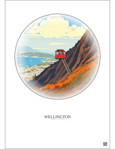 Wellington Vintage Travel Poster – Wellington Cable Car | Gravura – Light background 2