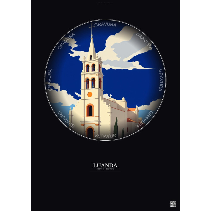 Luanda Vintage Travel Poster – Church Of Our Lady Of Remedies | Gravura – Dark background