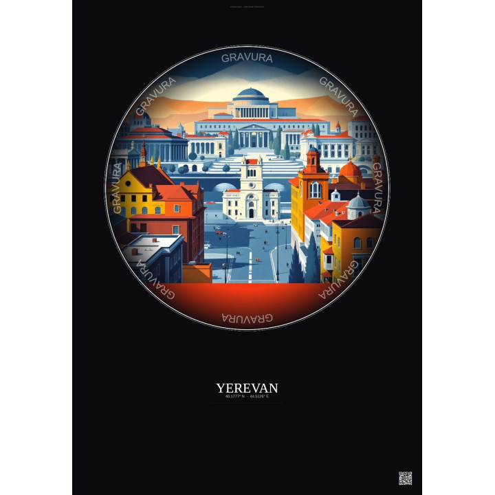 Affiche Yerevan – Poster illustration vintage – Yerevan | Gravura – Fond foncé