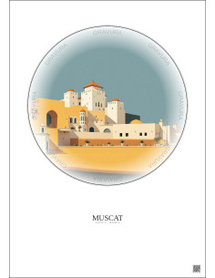 Affiche Muscat – Poster illustration vintage – The National Museum Sultanate Of Oman | Gravura – Fond clair 2