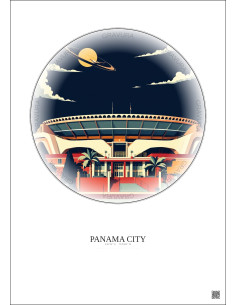 Panama City Vintage Travel Poster – Estadio Rommel Fernandez | Gravura – Light background 2