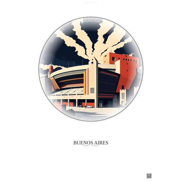 Affiche Buenos Aires – Poster illustration vintage – Mas Monumental Stadium | Gravura – Fond clair