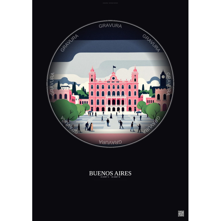 Buenos Aires Vintage Travel Poster – Plaza De Mayo | Gravura – Dark background