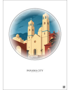 Panama City Vintage Travel Poster – Metropolitan Cathedral Of Panama City | Gravura – Light background 2