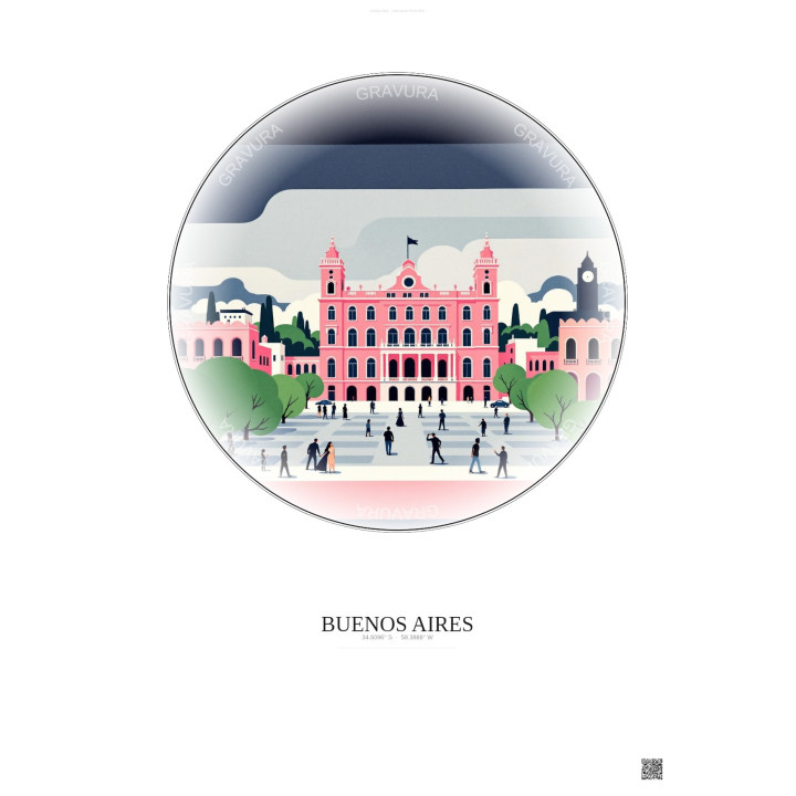 Affiche Buenos Aires – Poster illustration vintage – Plaza De Mayo | Gravura – Fond clair