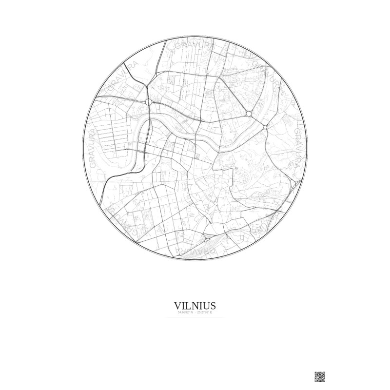 Affiche Vilnius – Poster carte de ville 2.5km | Gravura – Fond clair