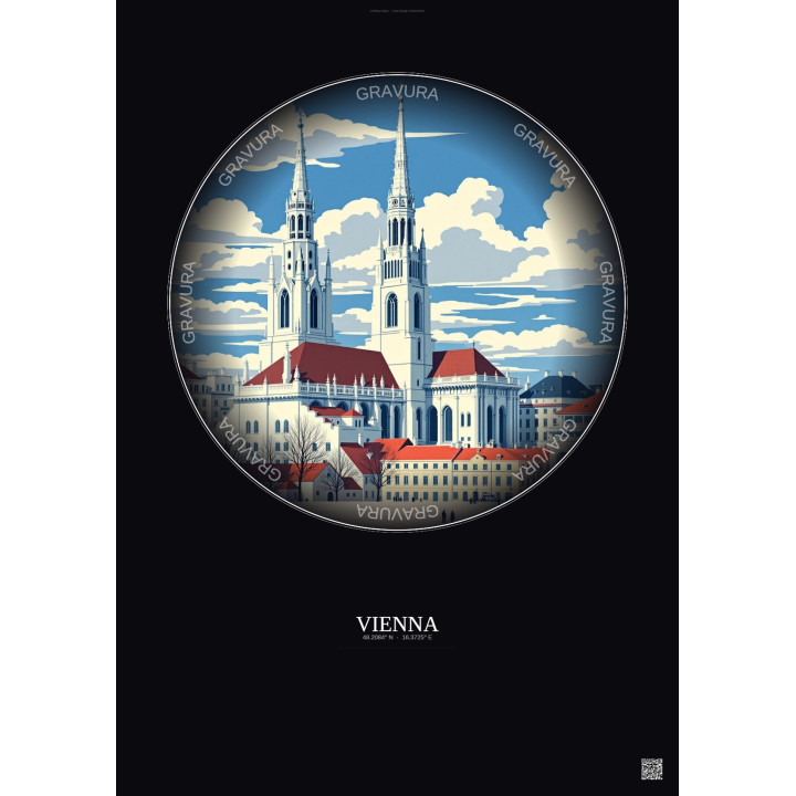 Affiche Vienna – Poster illustration vintage – Famous Viewpoint Of Vienna | Gravura – Fond foncé