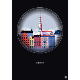 Affiche Vienna – Poster illustration vintage – Historic Old Town Of Vienna | Gravura – Fond foncé