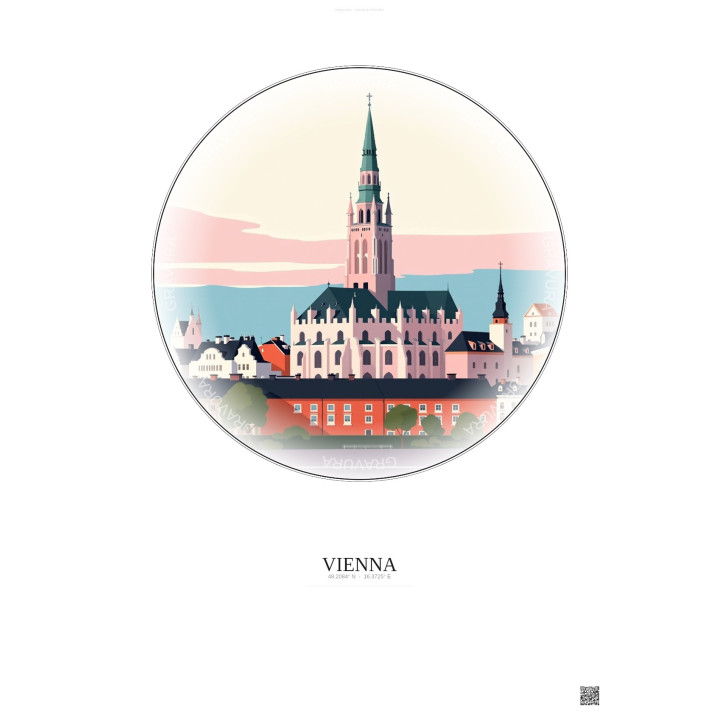 Vienna Vintage Travel Poster – Most Iconic Landmark Of Vienna | Gravura – Light background