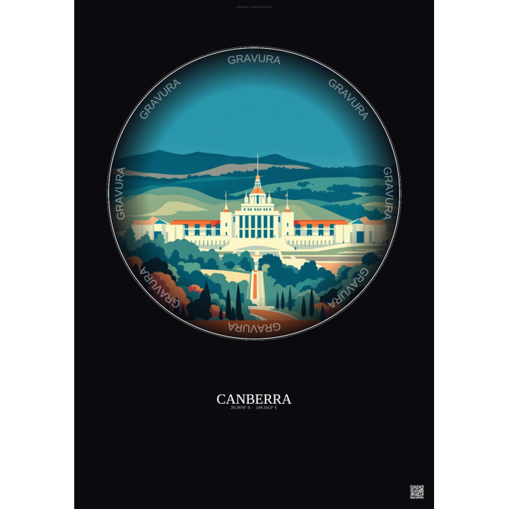 Canberra Vintage Travel Poster – Canberra | Gravura – Dark background