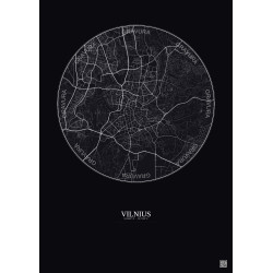 Affiche Vilnius – Poster carte de ville 6km | Gravura – Fond foncé
