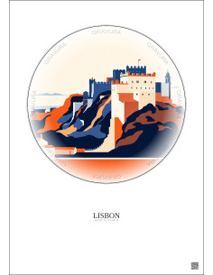 Affiche Lisbon – Poster illustration vintage – Castelo De Sao Jorge | Gravura – Fond clair 2