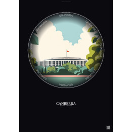 Affiche Canberra – Poster illustration vintage – Parliament House | Gravura – Fond foncé