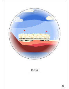 Doha Vintage Travel Poster – Stadium 974 | Gravura – Light background 2