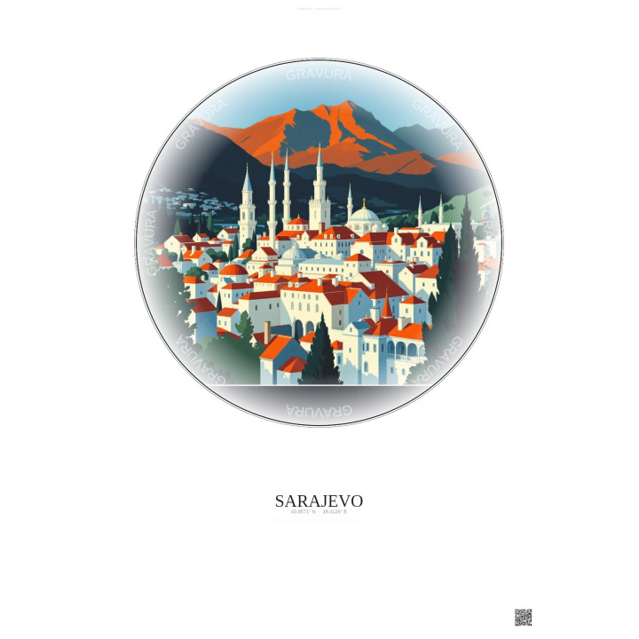 Sarajevo Vintage Travel Poster – Sarajevo | Gravura – Light background