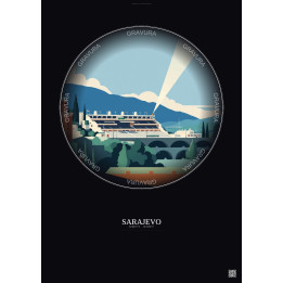 Sarajevo Vintage Travel Poster – Stadion Grbavica | Gravura – Dark background