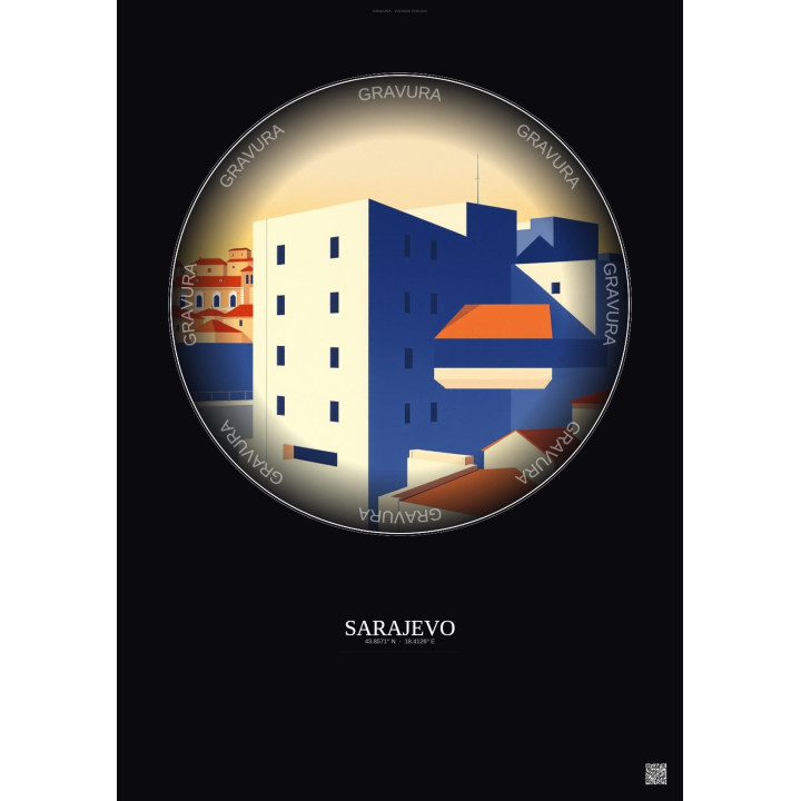 Sarajevo Vintage Travel Poster – War Childhood Museum | Gravura – Dark background