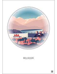 Belgrade Vintage Travel Poster – Rajko Mitic Stadium | Gravura – Light background 2