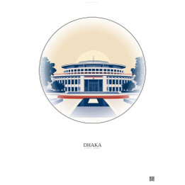 Affiche Dhaka – Poster illustration vintage – Jatiya Sangsad Bhaban | Gravura – Fond clair