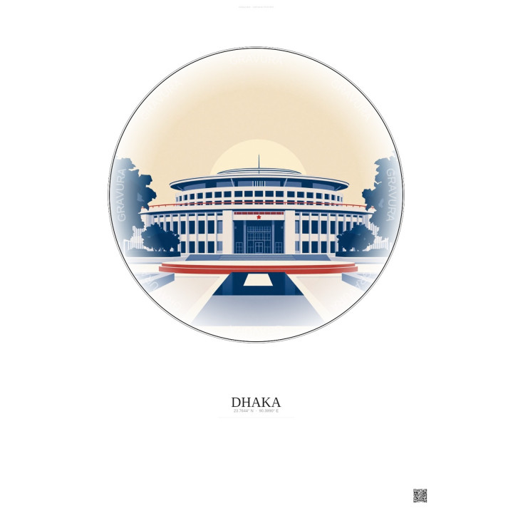 Affiche Dhaka – Poster illustration vintage – Jatiya Sangsad Bhaban | Gravura – Fond clair