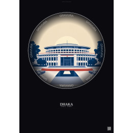 Affiche Dhaka – Poster illustration vintage – Jatiya Sangsad Bhaban | Gravura – Fond foncé