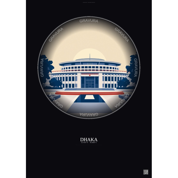 Affiche Dhaka – Poster illustration vintage – Jatiya Sangsad Bhaban | Gravura – Fond foncé