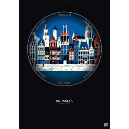 Brussels Vintage Travel Poster – Brussels | Gravura – Dark background