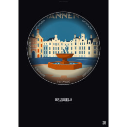 Affiche Brussels – Poster illustration vintage – Manneken Pis | Gravura – Fond foncé