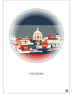 Affiche Singapore – Poster illustration vintage – Singapore | Gravura – Fond clair 2