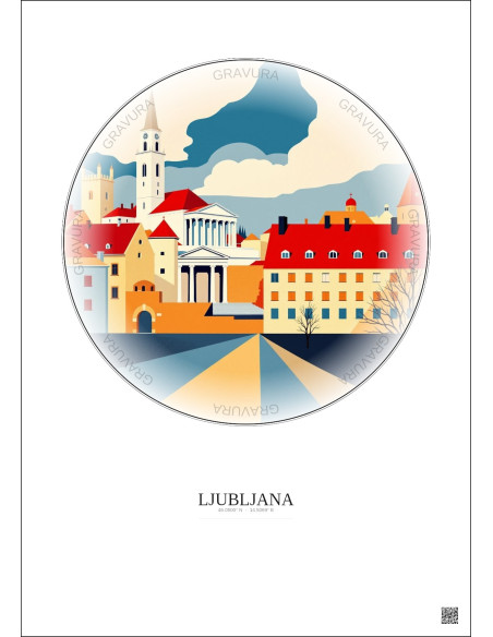 Affiche Ljubljana – Poster illustration vintage – National Gallery Of Slovenia | Gravura – Fond clair