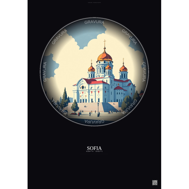 Affiche Sofia – Poster illustration vintage – Alexander Nevsky Cathedral | Gravura – Fond foncé