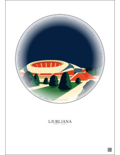 Affiche Ljubljana – Poster illustration vintage – Stozice Stadium | Gravura – Fond clair 2