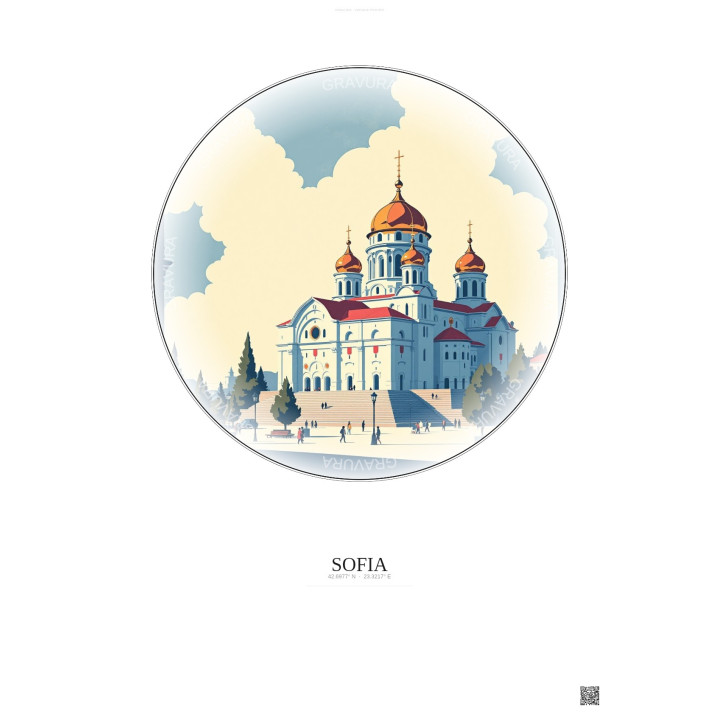 Affiche Sofia – Poster illustration vintage – Alexander Nevsky Cathedral | Gravura – Fond clair